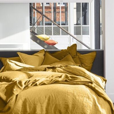 DUVET COVER 240X220CM 100% CURRY YELLOW WASHED LINEN