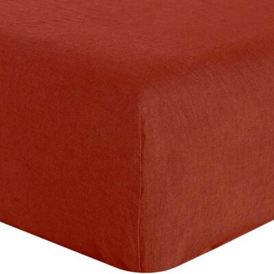 DRAP HOUSSE 140X190CM 100% LIN LAVÉ PAPRIKA