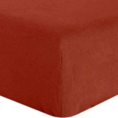 FITTED SHEET 180X200CM 100% WASHED LINEN PAPRIKA