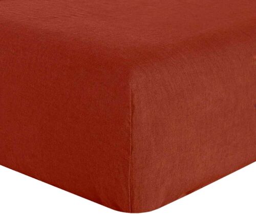 DRAP HOUSSE 200X200CM 100% LIN LAVÉ PAPRIKA