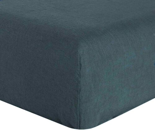 DRAP HOUSSE 140X190CM 100% LIN LAVÉ BLEU EMERAUDE