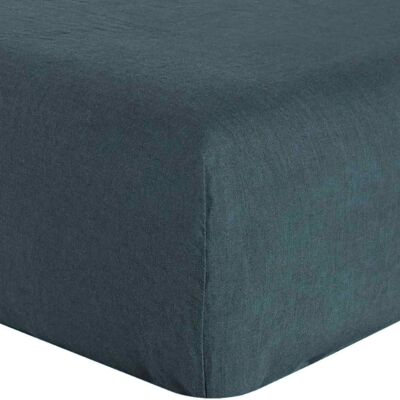 FITTED SHEET 160X200CM 100% WASHED LINEN EMERALD BLUE