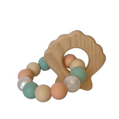 Wooden and silicone rattle for babies - Seashell