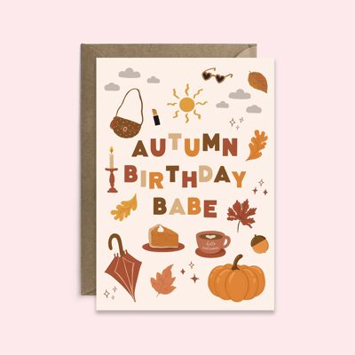 Tarjeta de cumpleaños del bebé del otoño | Tarjeta de cumpleaños de temporada para ella
