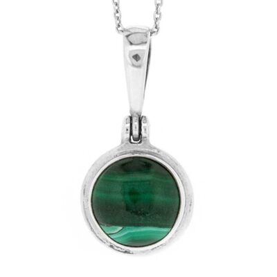 Pendentif rond en malachite avec chaîne trace de 18 po et boîte de présentation