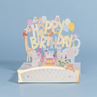 Carte d'anniversaire 3D avec des amis animaux mignons