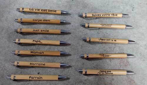 Set of 12 engraved bamboo pencils