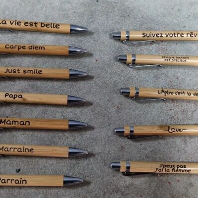 Set of 12 engraved bamboo pencils