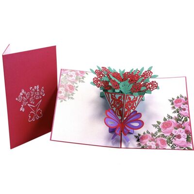 Ramo de tarjeta de flor 3D rosa