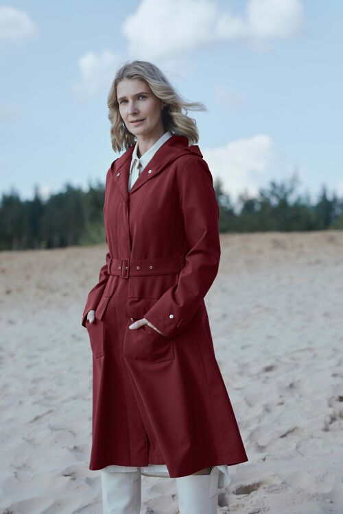 BURGUNDY FLARE RAINCOAT - recycled materials