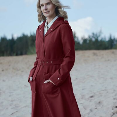 BURGUNDY FLARE RAINCOAT - recycled materials