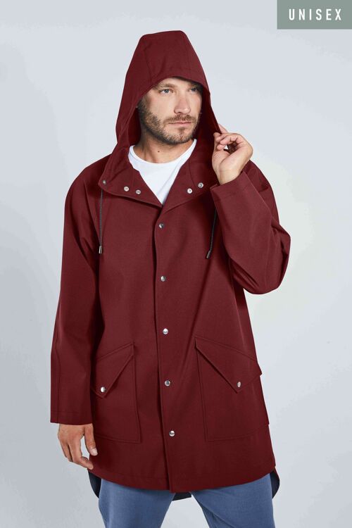 BURGUNDY CITY RAINCOAT - recycled materials