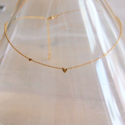 FW268 - Stainless steel fine necklace with 3 mini hearts - gold