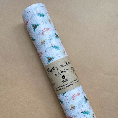 Plantable wrapping paper - Christmas Holly - Pack of 5 A3 sheets