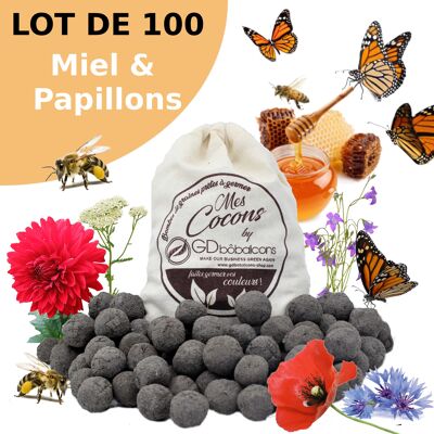 Confezione da 100 bombe di semi con miele speciale e semi di farfalla