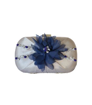 Bolso de Fiesta Gris Plata avec Flores Azules y Porcelana HOLLY 1