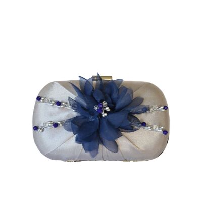 Bolso de Fiesta Gris Plata con Flores Azules y Porcelana HOLLY