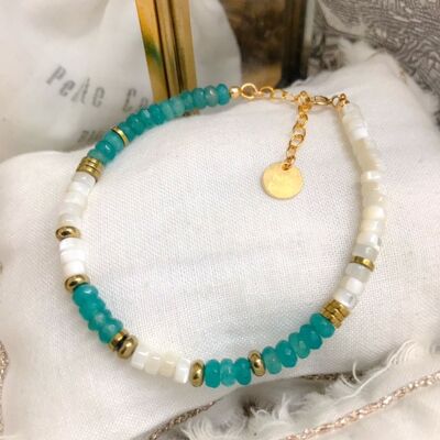 PULSERA CEREZA Jade Azul y Nácar