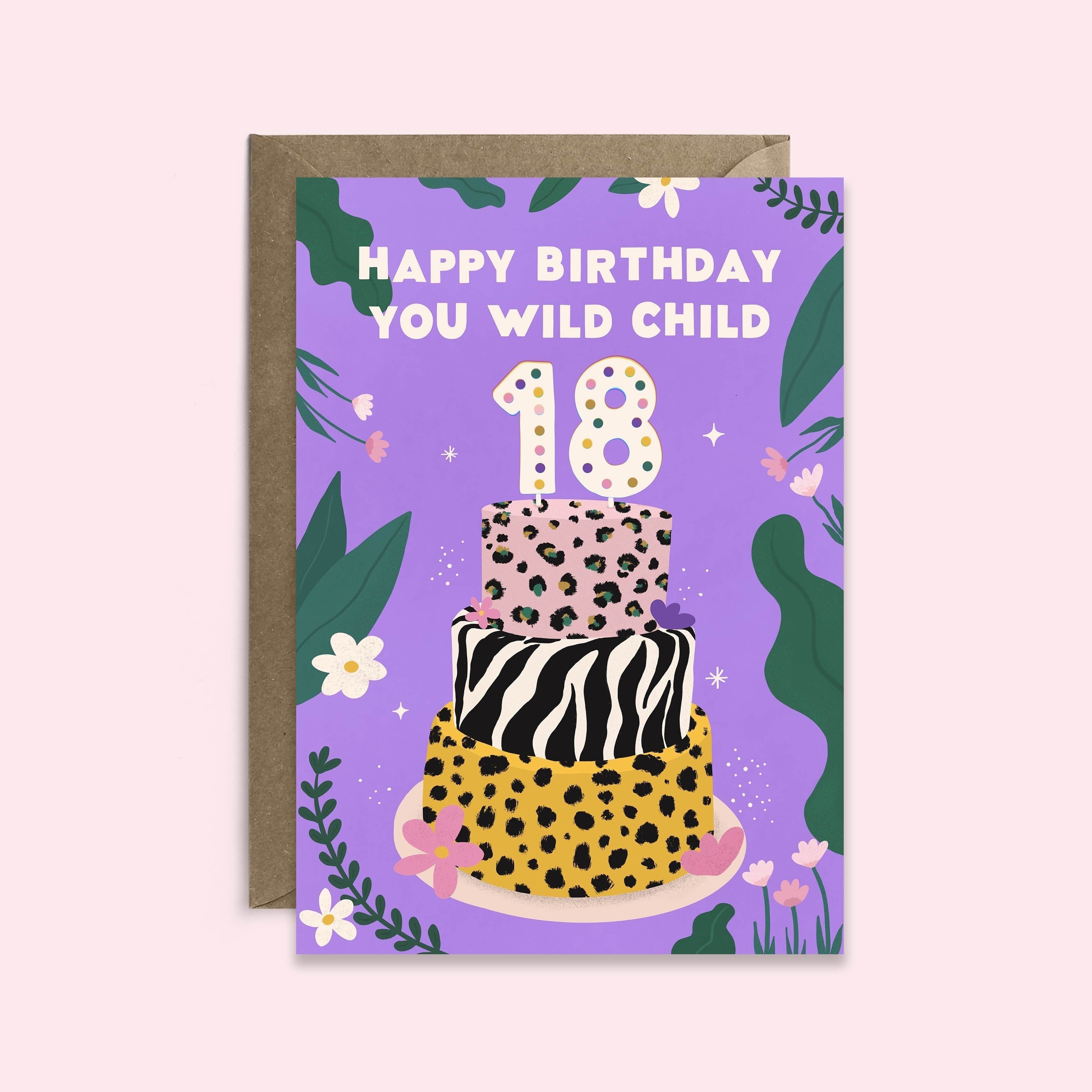 Biglietto di auguri per il 18° compleanno | Biglietto di compleanno con stampa leopardata Wild Child