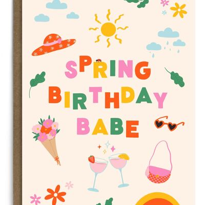 Tarjeta de cumpleaños del bebé de la primavera | Tarjeta de cumpleaños de temporada para ella