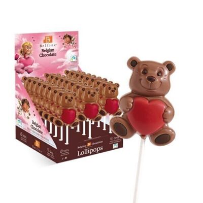 CHOCOLATE LOLLIPOP BEAR HEART 35g - Display of 24 lollipops