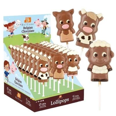 FARM ANIMALS CHOCOLATE LOLLIPOP 35g - Display of 24 lollipops