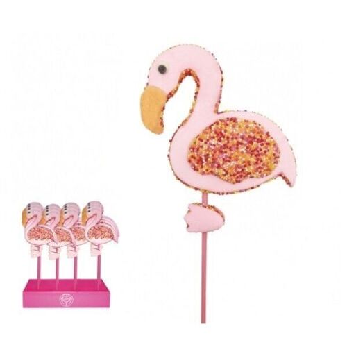 PRÉSENTOIR DE BROCHETTES DE GUIMAUVE FLAMANT ROSE 40g - lot de 20 brochettes