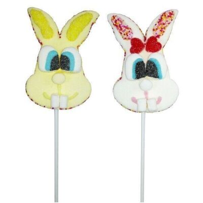 PRÉSENTOIR DE BROCHETTES GUIMAUVE LAPIN 40g - lot de 20 brochettes