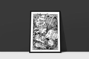 Affiche Jules Verne - Le Tour du Monde en 80 jours Noir et Blanc 1