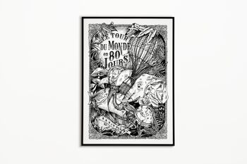 Affiche Jules Verne - Le Tour du Monde en 80 jours Noir et Blanc 3