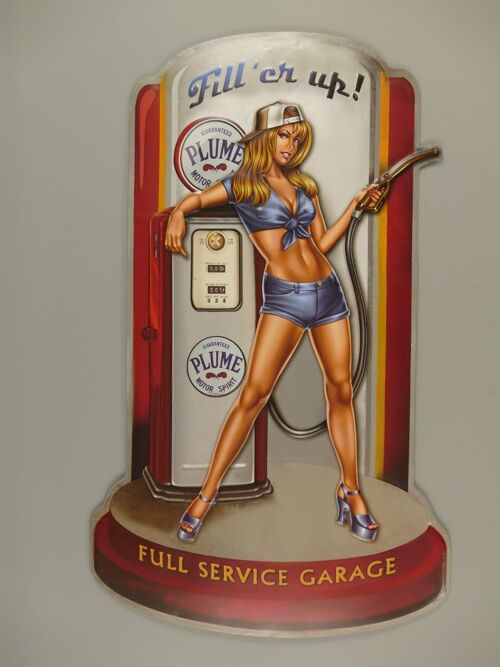 Blechschild Pin Up Fill er up - Full Service Garage - 71 x 43 cm
