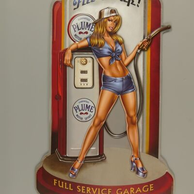 Targa in metallo Pin Up Fill er up - Servizio completo Garage - 71 x 43 cm