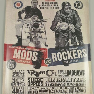 Cartel de chapa Mods versus Rockers - 30 x 40 cm