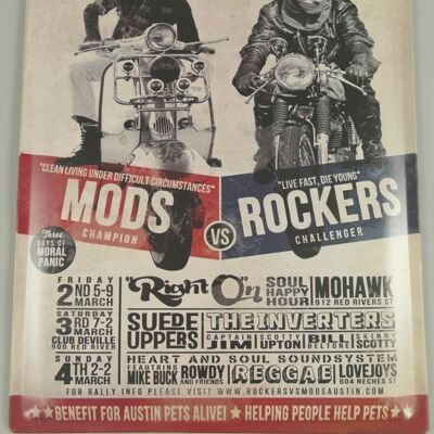 Blechschild Mods versus Rockers - 30 x 40 cm