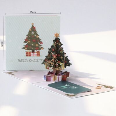Carte de Noël 3D Sapin de Noël 3D avec cadeaux avec panneau de message