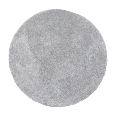 Tapis rond gris clair à poils moyens 160 cm de diamètre