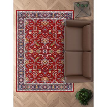 Tapis classique pure laine vierge rouge et bleu marine 120x250cm 2