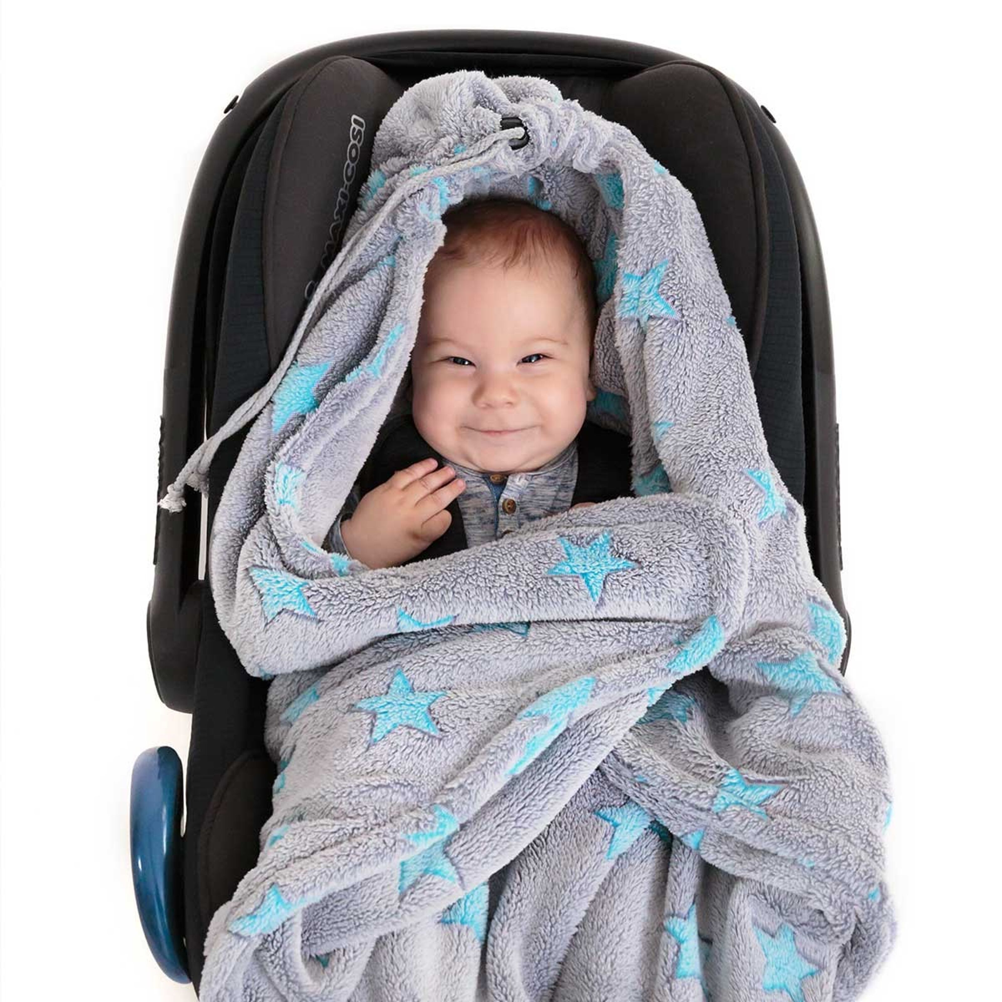 Buy wholesale Fleece blanket gray-turquoise stars