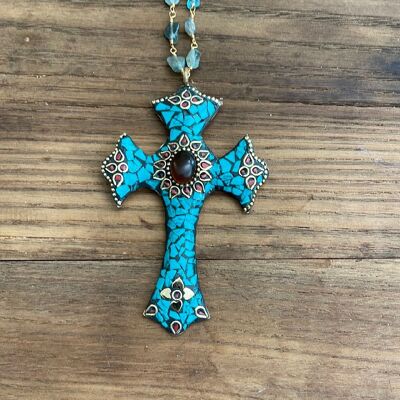 CRUCIFIX TIBÉTAIN TURQUOISE - Un