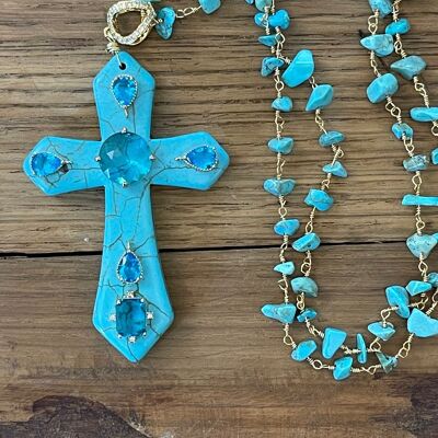 MAXI CROSS TURQUOISE - Turquoise avec central en cristal turquoise