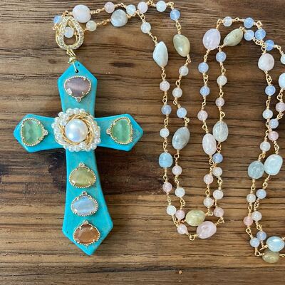MAXI CROSS TURQUOISE - Turquoise with central pearl