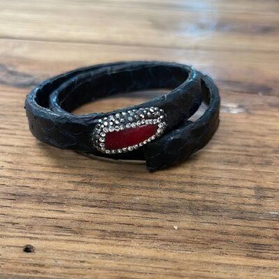 DOUBLE BRACELETS IN LEATHER - RED AGATE