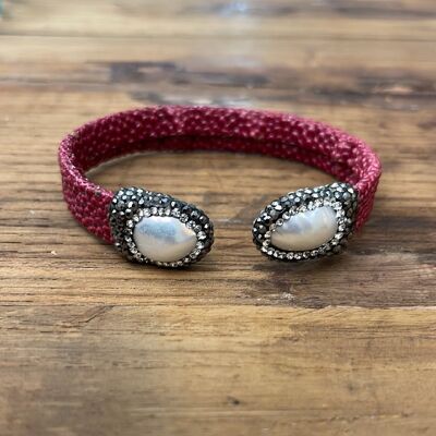 BRACELETS IN DOUBLE PEARL - STRAWBERRY LEATHER