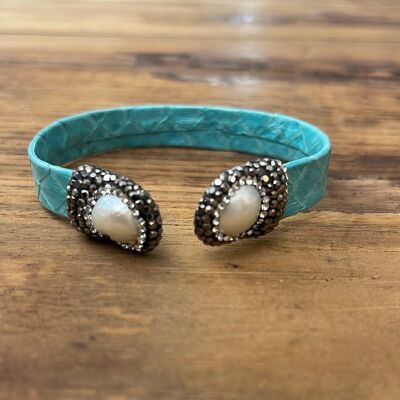 BRACELETS IN DOUBLE PEARL LEATHER - TURQUOISE