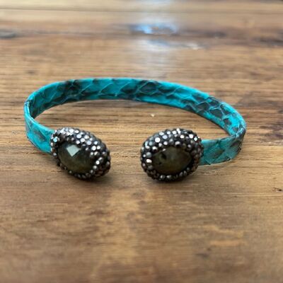 BRACELETS CUIR DOUBLE PERLE - TURQUOISE ET LABRADORITE