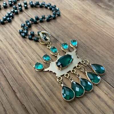 CROWN - GREEN FRINGE SHORT cube crystal necklace