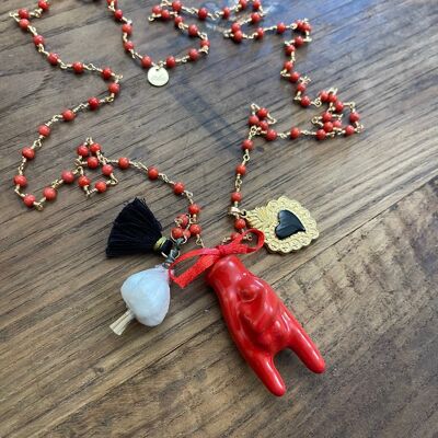 TIÉ - RED with bamboo coral necklace