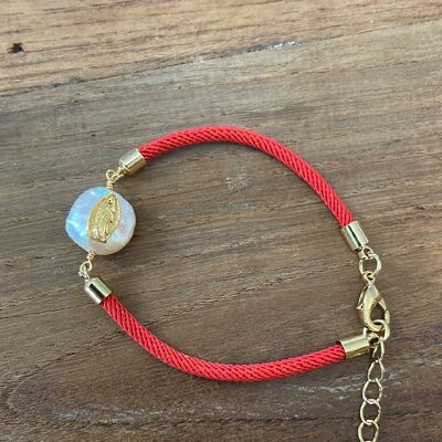 CORD BRACELETS - Pearl with red cord madonnina