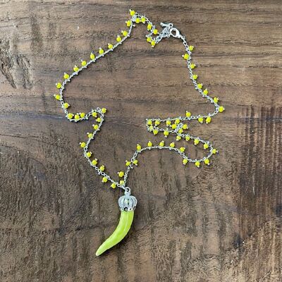 SILVER CORNETTO NECKLACE - Lime green