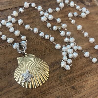 CONCHISTELLA - Gold star silver shell pearl necklace